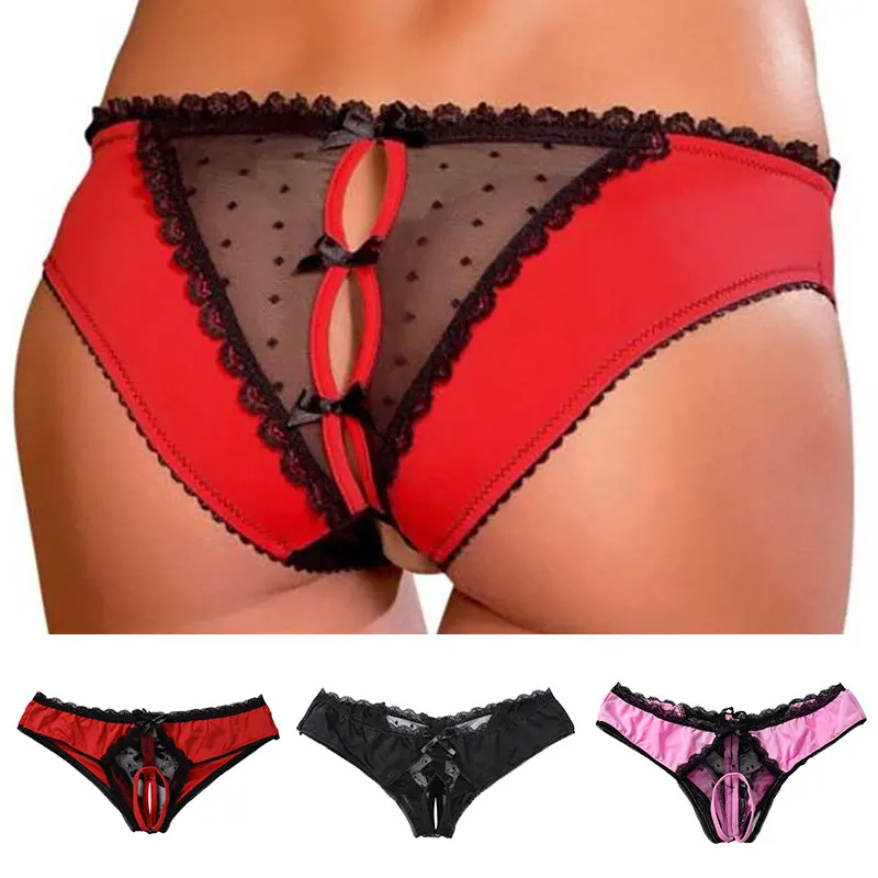 Women Sexy Open Crotch Panties for Ladies Flower Lace Female Briefs See-through Crotchless Lingerie Sexy Underwear