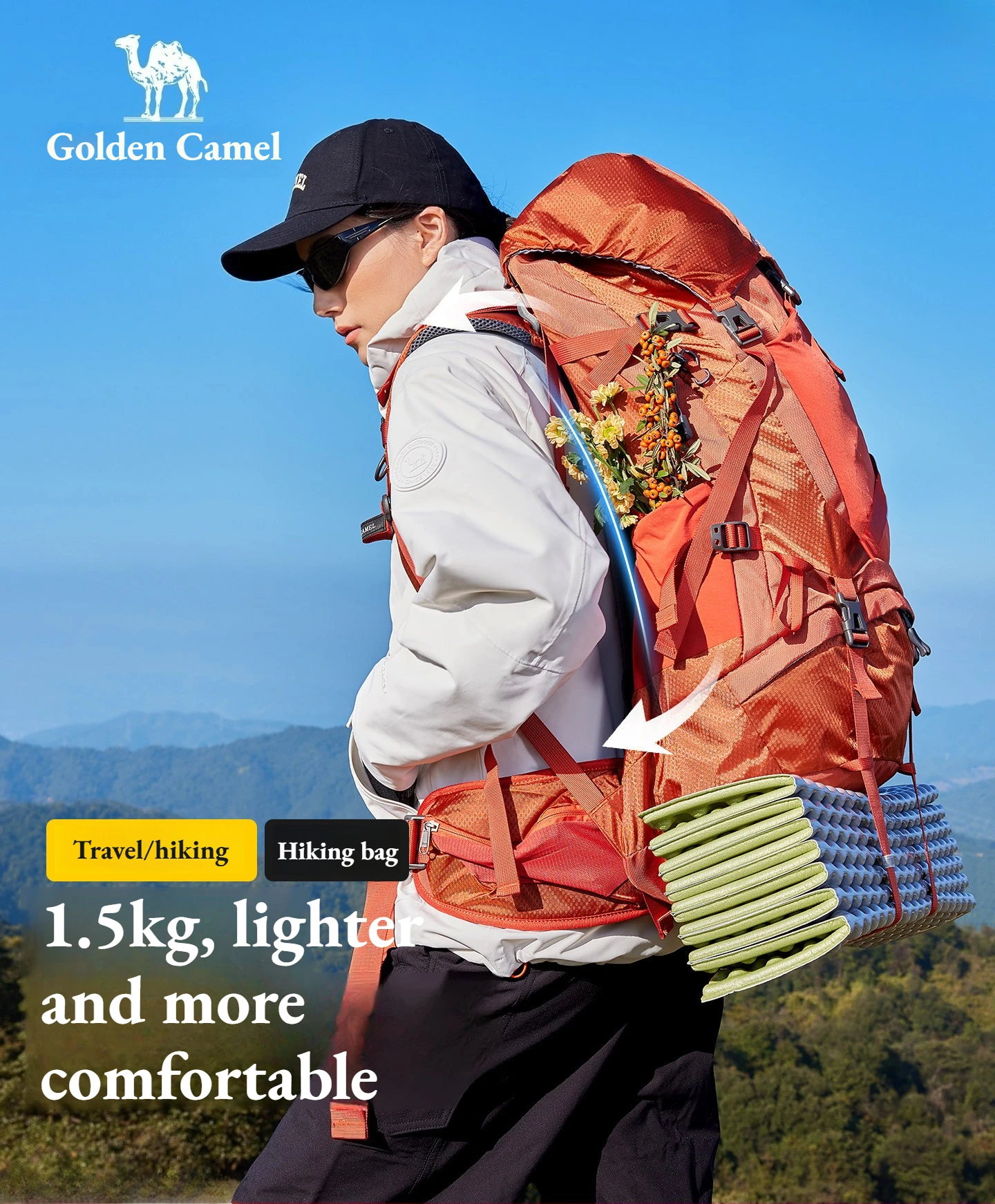 Golden Camel Hiking Backpack Outdoor Sports Bag 65L Large Capacity Ergonomic Design Backpack Camping Travel Waterproof Bagpack