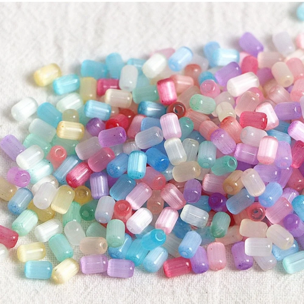 New 4x6mm cylindrical brushed cat eye glass bead handmade DIY glass bead accessories