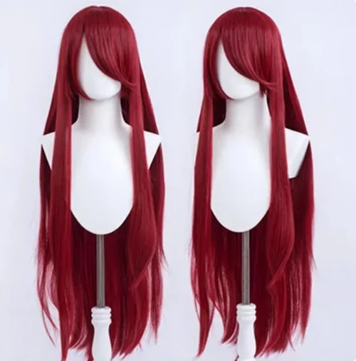 

Anime Kushina Uzumaki 100cm Long Wine Red Synthetic Hair Full Bangs Cosplay Wig