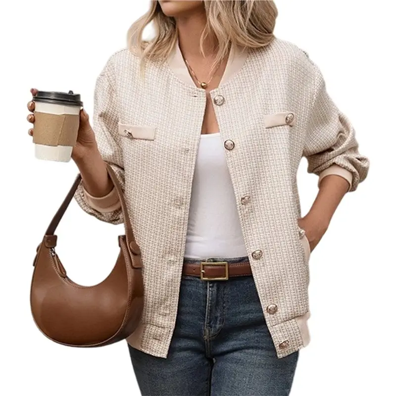 

CYL-Female Open Front Button Down Long Sleeve Texture Knit Cardigan With Pockets