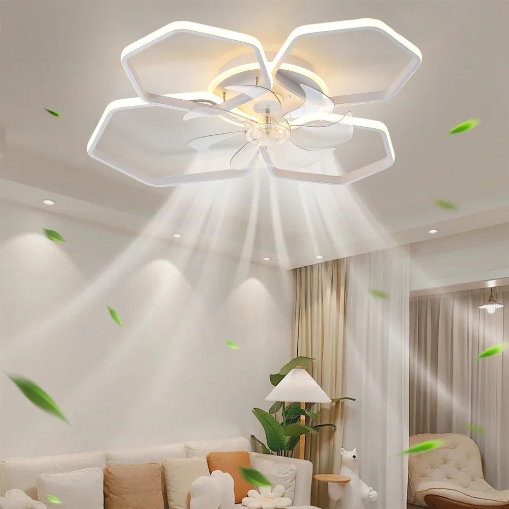 

30-inch Ceiling Fans with Lights and Remote Chandelier Ceiling Fans with 3 Color 6 Speeds Indoor Flush Mount Ceiling Fans