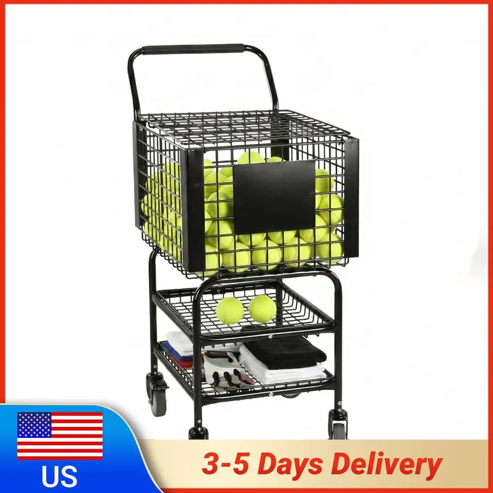 

Тележка для теннисных мячей большой вместимости, портативная стальная тележка для мячей, вмещает 350 мячей для тренировок/обучения