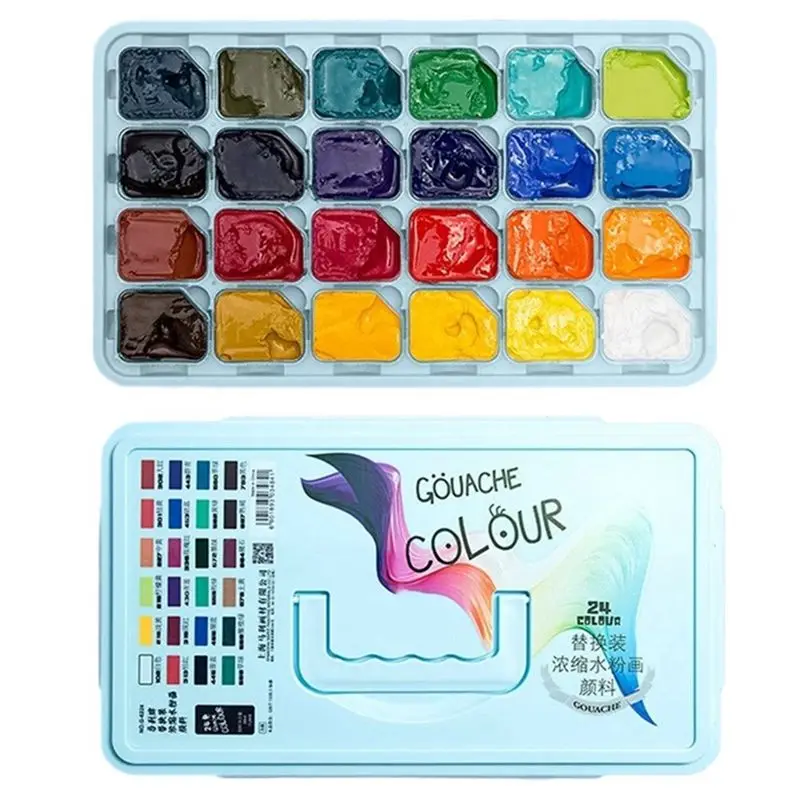 Art Beginner Gouache Paint Set 24 Colors Jelly Gouache Paint 30ML Replaceable Pack Gouache Refills-Tvdae