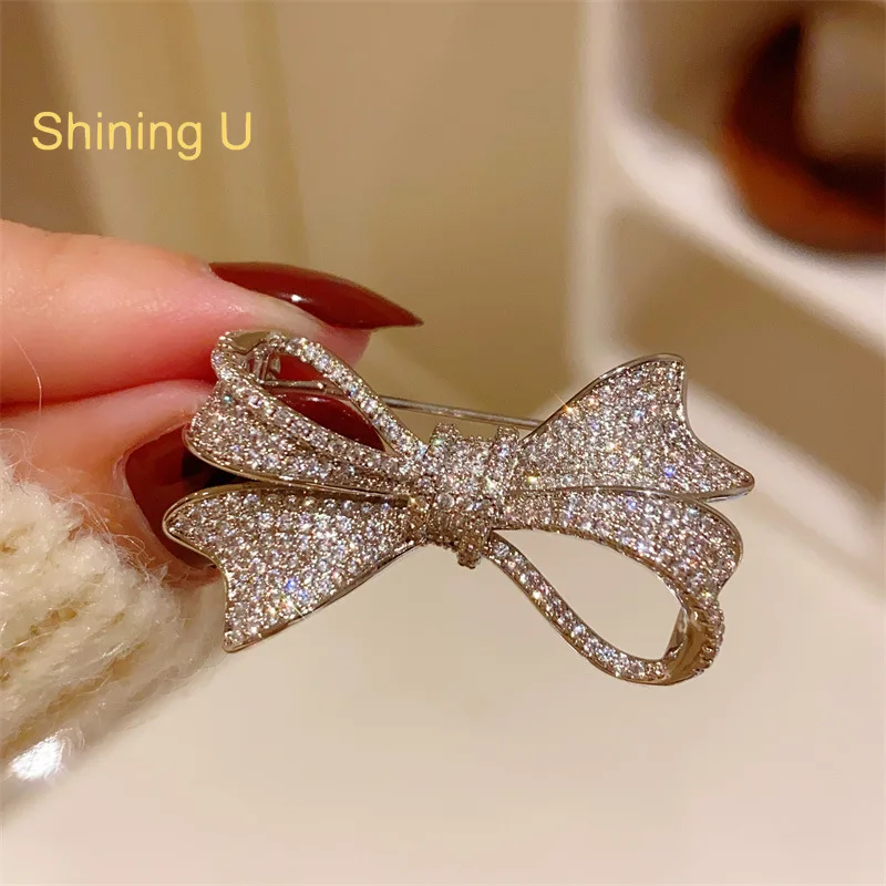 

Shining U Exquisite Full Gems Bowknot Brooch for Women Fashion Accessory Birthday Gift