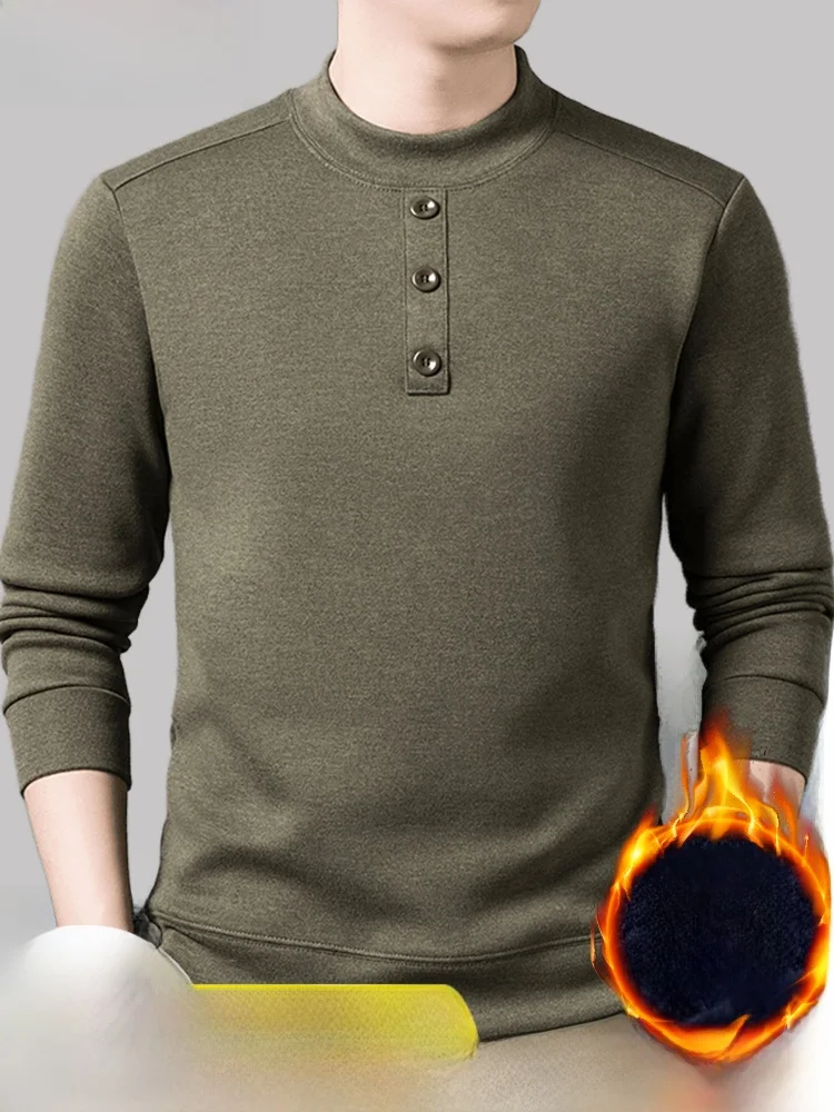 

Eordu Winter Thiened Woolen Knitted Base irt f High Collar Men's Casual Warm Fce Lined Regular Fit Faionable