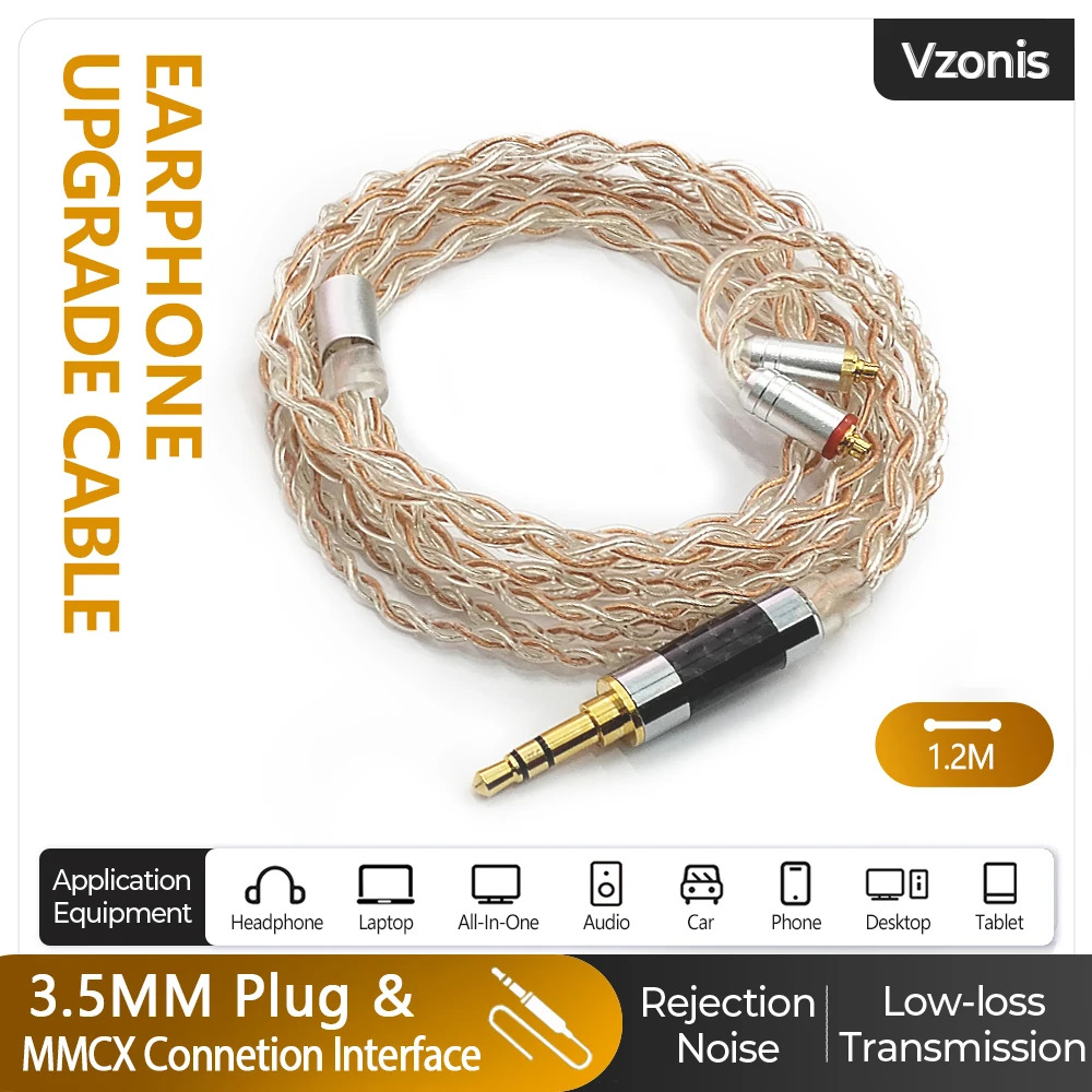 Silver-plated Copper Wire Earphone Upgrade Cable with 3.5MM to MMCX Connetion Interface Suit for SHURE SE215 SE425 SE535 SE846