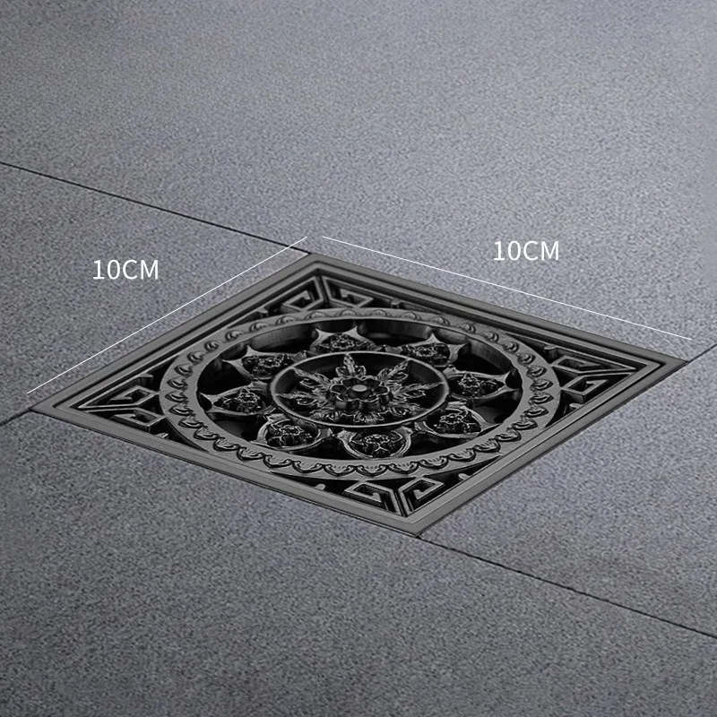 Household Black All Copper Floor Drain Square Floor Drain Anti Overflow T-shaped Copper Core Anti Odor Invisible