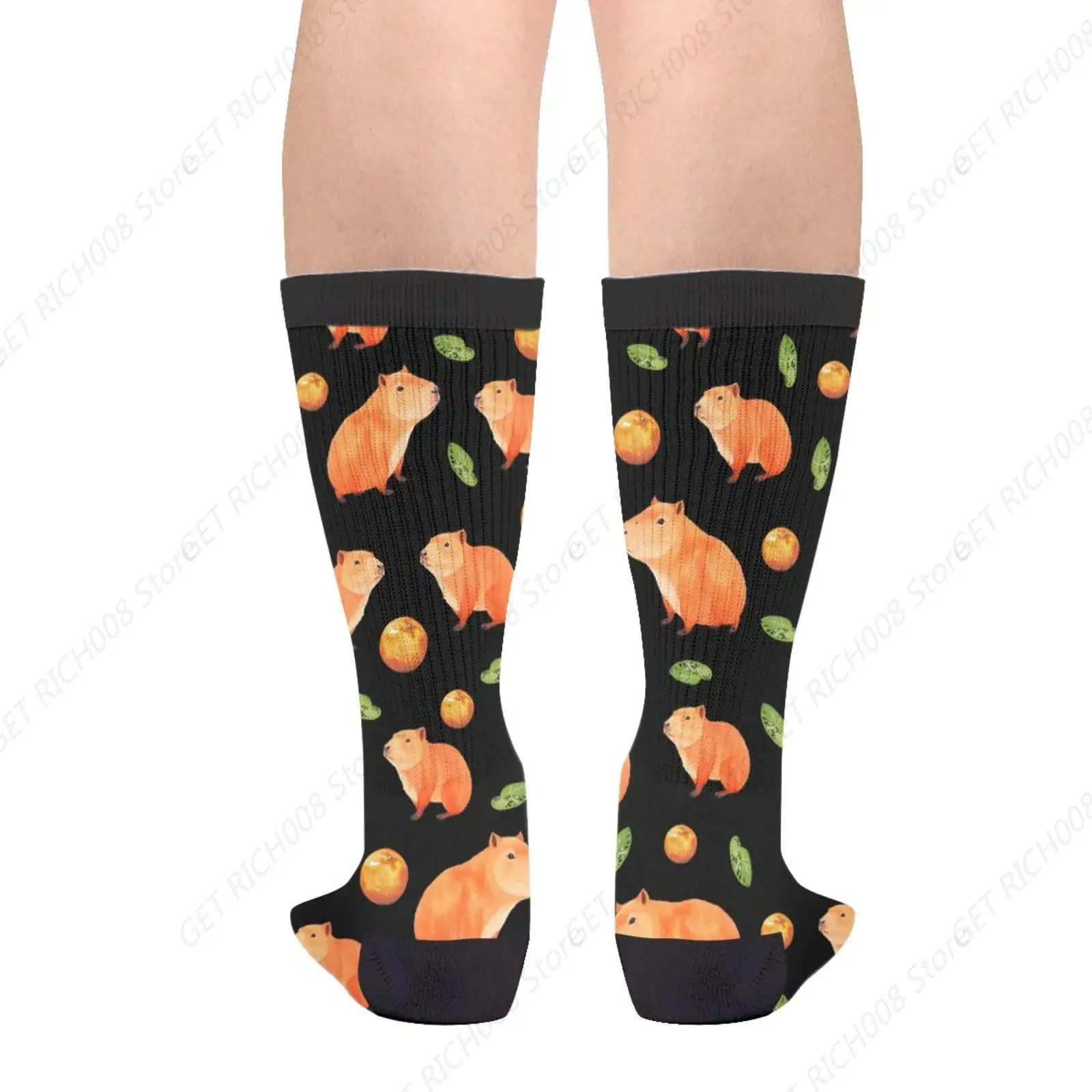 Capybara And Tangerine Watercolor Art Casual Funny Funky Novelty Socks For Men Women