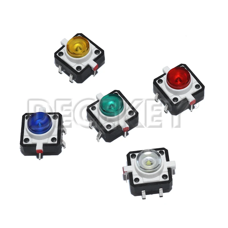 5PCS 5 Color 12X12X7.3 Tactile Push Button Switch Momentary Tact LED 12X12X7.3mm 12*12*7.3mm