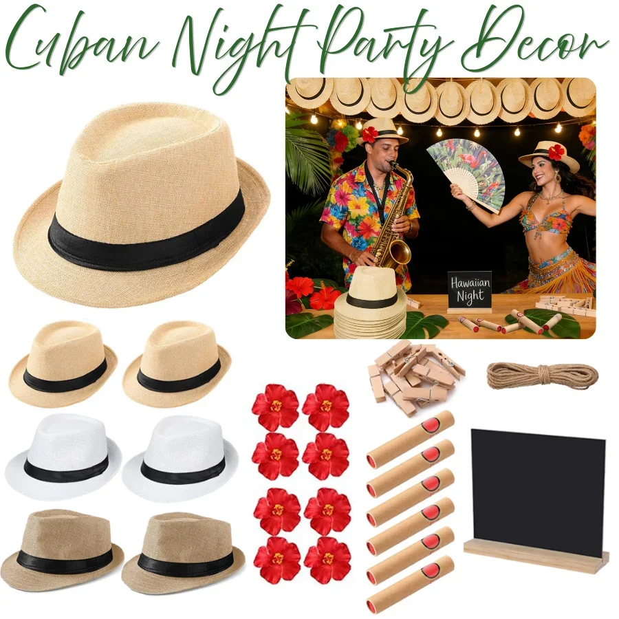 6/12 Sets Cuban Hat Sombreros Luau Party Decor Havana Nights Short Brim Hat for Birthday
