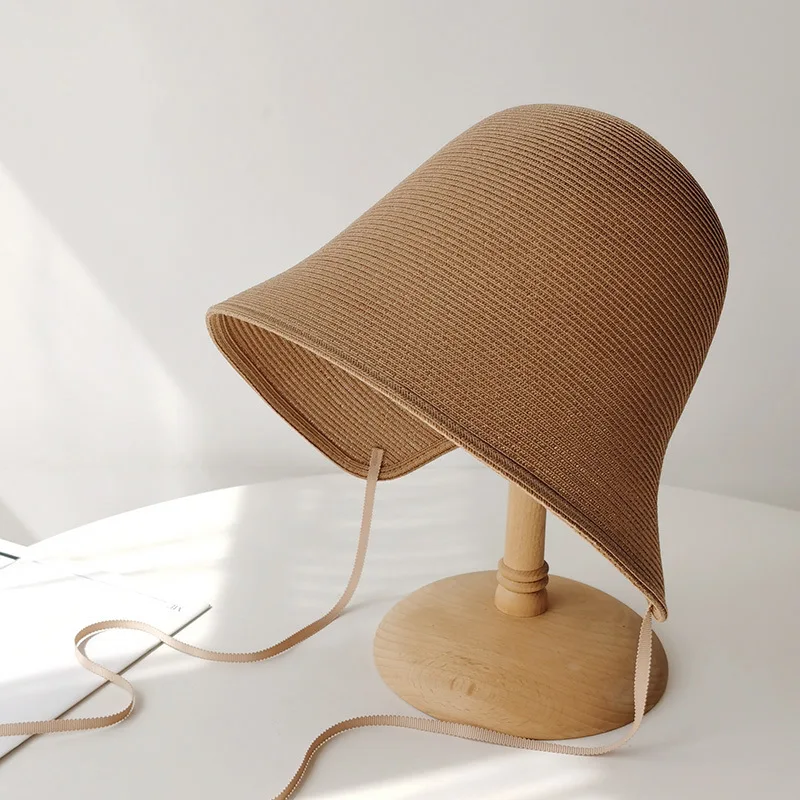 

Japanese Extra Fine Linen Woven Straw Hat Female Summer Travel Sunshade Wide Brim Lolita Hat Foldable Sun-Proof Bucket Hat