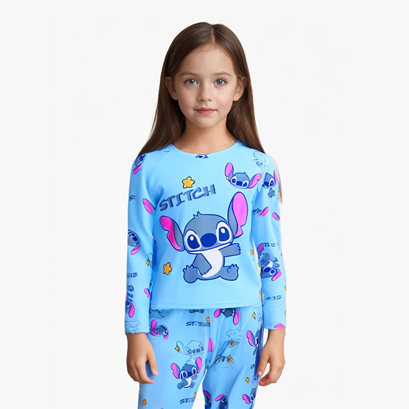 Kinder-Pyjama mit Stich für Jungen und Mädchen, Heimkleidung, lässige Kinder-Nachtwäsche, langärmelige Pyjama-Hose, Anzug, Weihnachtsgeschenke