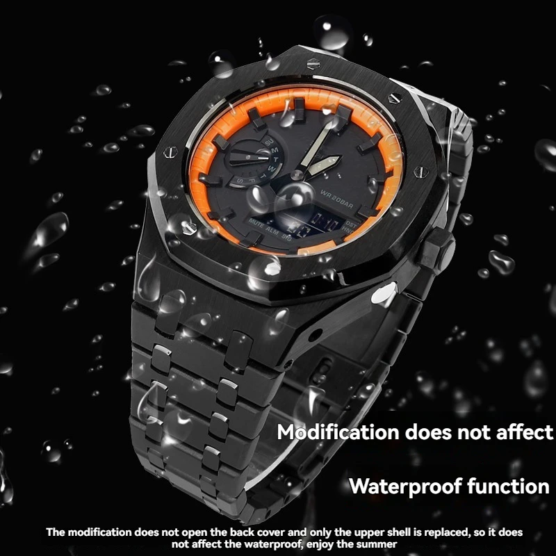 لساعة كاسيو جي شوك GA-2100 GA-2110 مزرعة البلوط المعدلة من الفولاذ المقاوم للصدأ AP ساعة الساموراي السوداء مع غلاف من الفولاذ المقاوم للصدأ