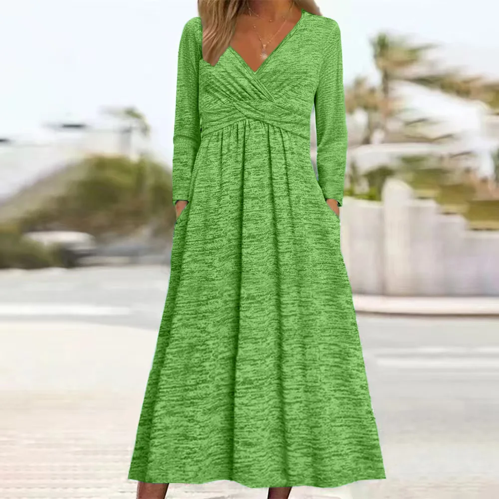 

Autumn Winter Casual Long Dress For Women Sexy V Neck Long Sleeve Cross Loose Maxi Dresses Female 2025 Vintage Vestidos