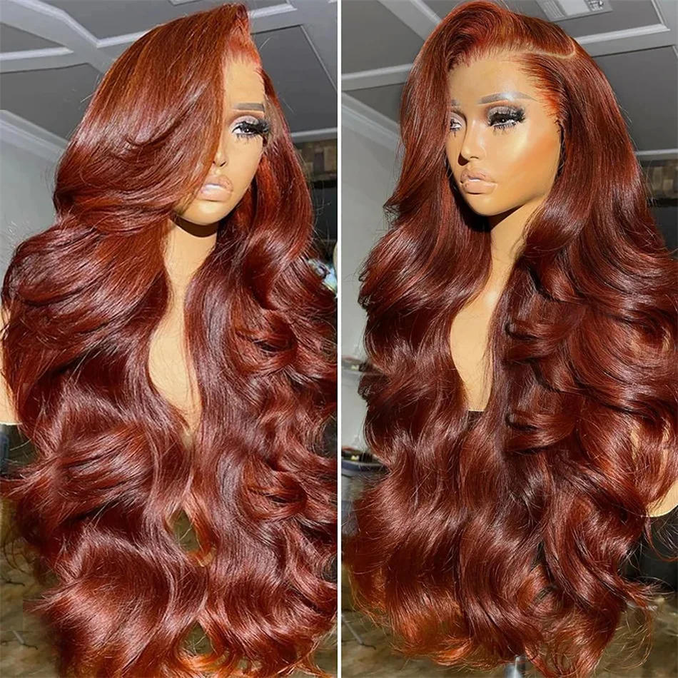 

GURENYUN 26inch Reddish Brown Lace Front Wigs Human Hair Pre Plucked 13x4 Auburn Colored Human Hair Lace Front Wigs Body WaveWig