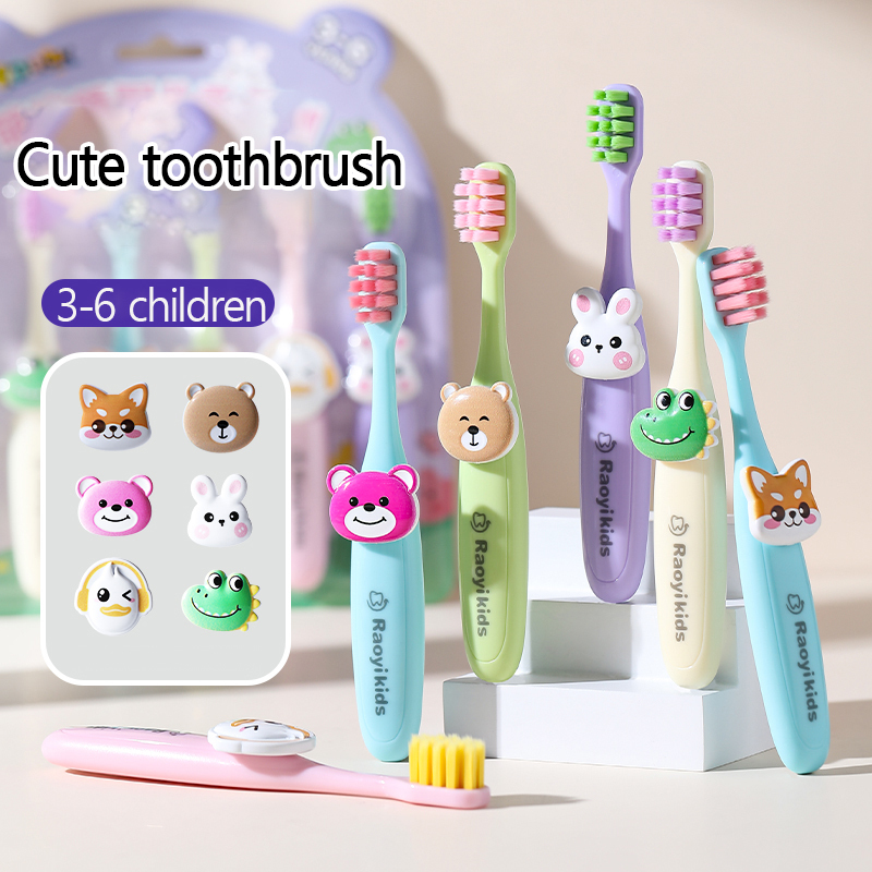 6PCS Cute Children's Toothbrush Ultra Soft Bristle Brush Creative Animal Handle Design Suitable for Children Aged 3-6 Years Old