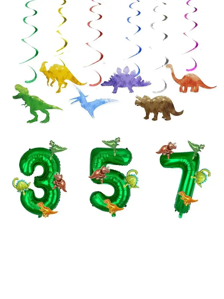 Guirlande de bannière de dinosaure, décor de fête de dinosaure, tourbillons suspendus, fournitures de décoration pour fête d'anniversaire pour enfant