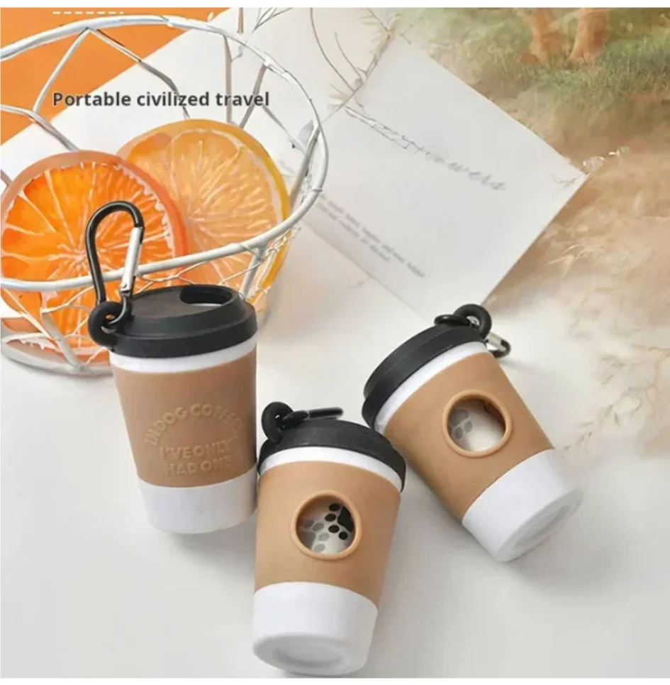 

Portable Pet Poop Trash Can Dispenser Creative Coffee Cup Dog Garbage Storage Design Outdoor Dog Walking Garbage Bag Storage Box