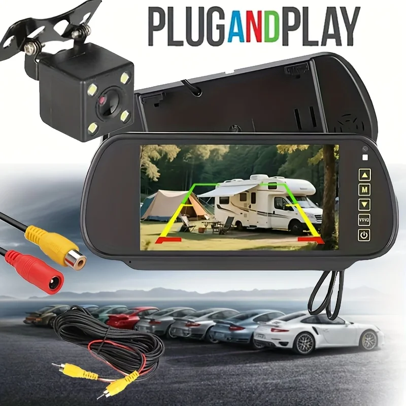 شاشة TFT LCD مقاس 7 بوصات مع كاميرا احتياطية للرؤية الليلية 4LED - سهلة التركيب، عرض لسيارات الدفع الرباعي والالتقاطات والمعسكر والجرارات والمركبات الترفيهية #1