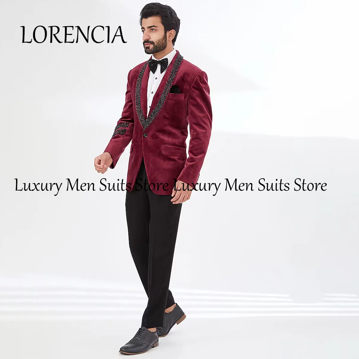 Customized Luxury Beaded Crystals Men Suits 2 Pieces Sets Male Prom Blazers Slim Fit Groom Wedding Tuxedos Double Breasted Homme