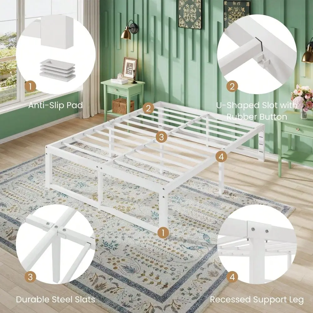 Twin Full Queen King 14 Inch Heavy Duty Twin Bed Frame, 4000 Lbs Capacity Metal Platform Beds With Reinforced Legs, No Box Spri