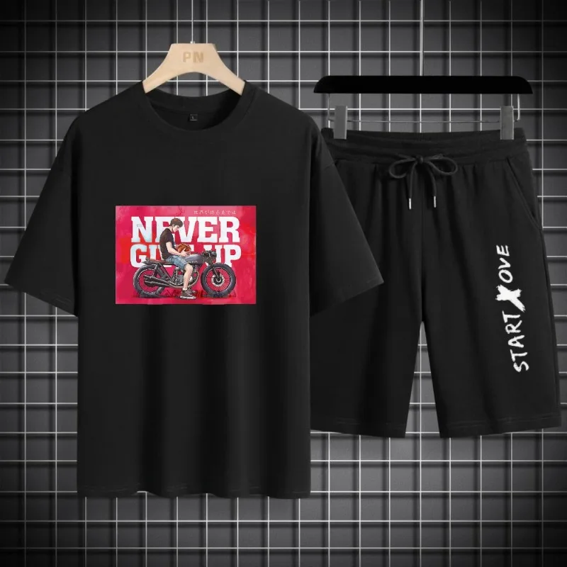 

Men's Suit 2025 Summer Fast Drying Outdoor Sports Fitness Breathable Casual Short Sleeve Two-piece Set + Beach Shorts Clothing