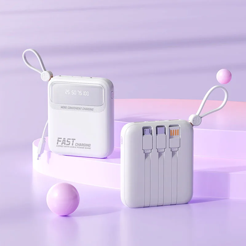 20000mAh Portable Power Bank with Built-in Cable Fast Charging Mini Powerbank External Battery Charger for iPhone Xiaomi Samsung
