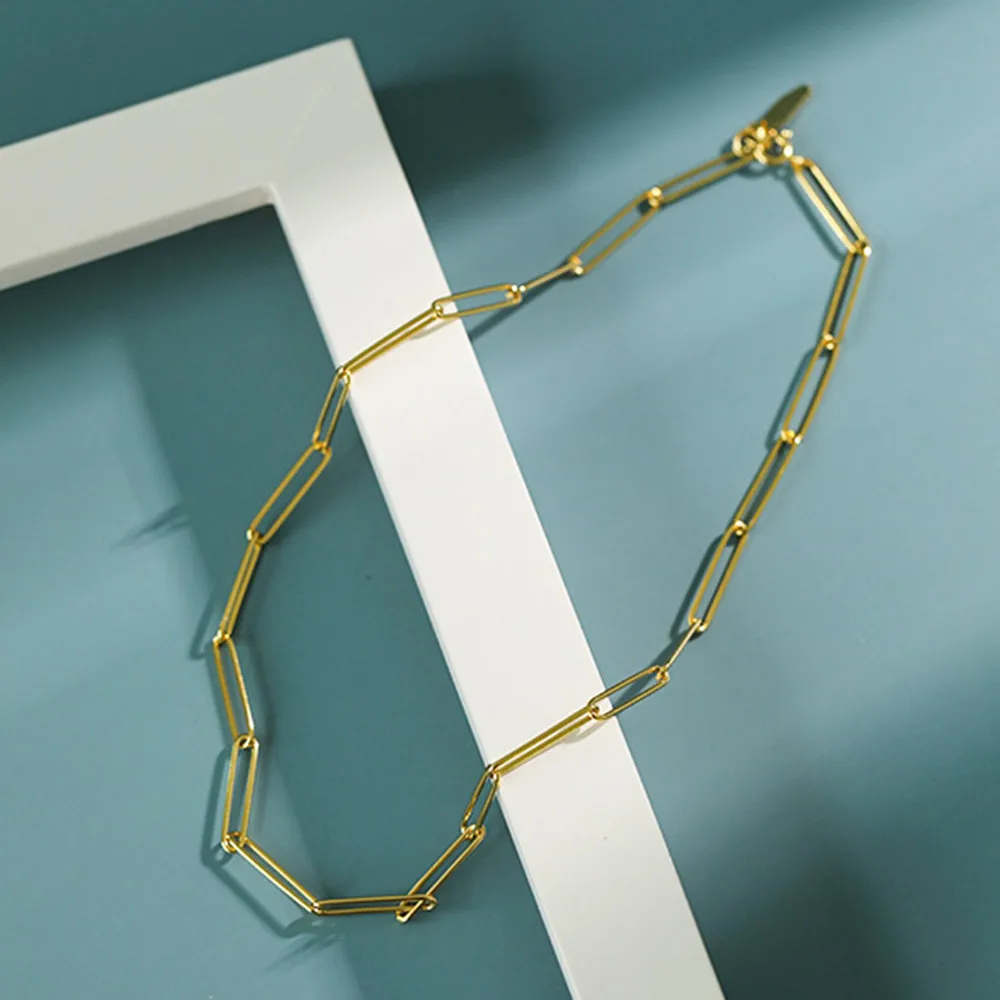 ANDYWEN 925 Sterling Silver Gold Geometric Chain Choker Square Necklace Adjustable Women Luxury 2020 Rock Punk 40cm Chains Jewe