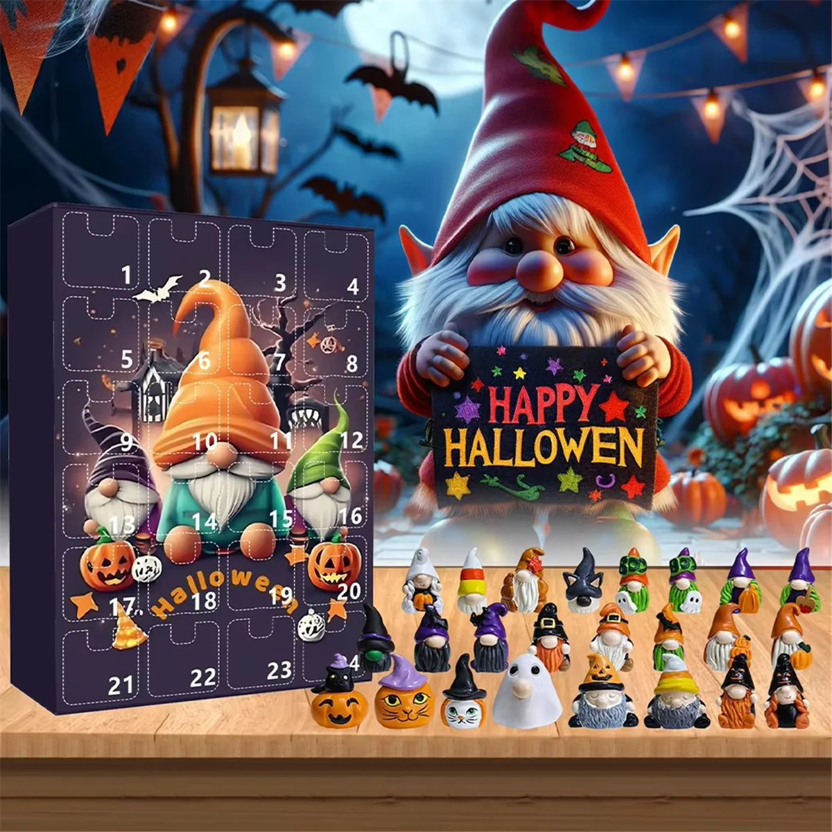 A008 Halloween Dwarf Ornament Advent Calendar Box Gnome Figures Countdown Calendar Dwarf Dolls Calendar Gift Box Gift A
