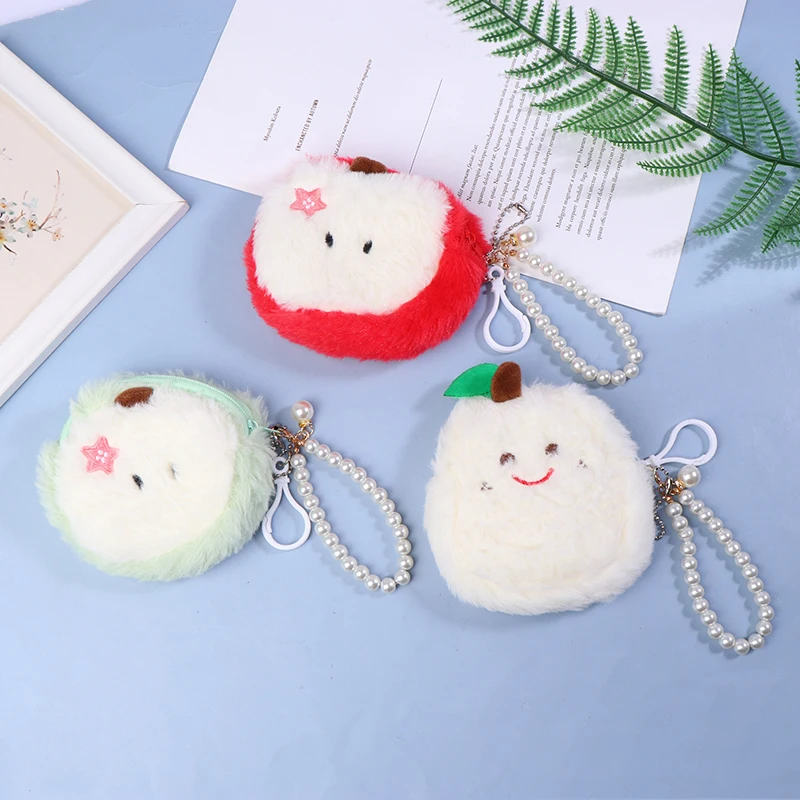 Lovely Cartoon Mini Apple Pear Plush Zero Wallet Girl Cute Plush Coin Wallet Key Storage Bag Children's Holiday Party Gifts