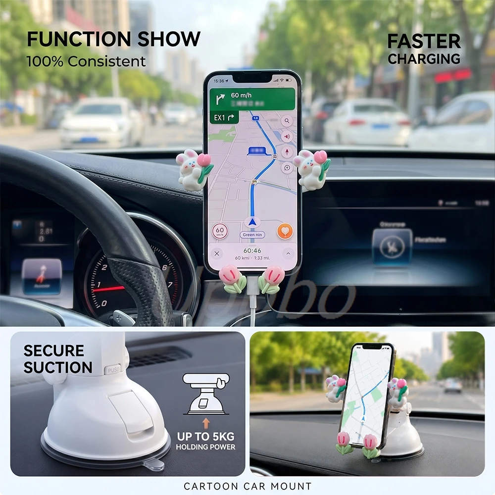 Immagine 7: Supporto Creativo per Telefono da Auto con Clip per Bocchetta dell'Aria, Design Cartone Animato, Stabile per Navigazione e Guida Quotidiana