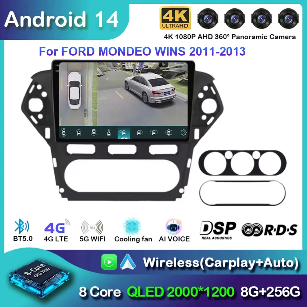 10-дюймовый для FORD MONDEO WINS 2011-2013, автомобильный Carplay Android, GPS-навигация, 5G, WIFI, GPS, задняя камера, сенсорный экран, Bluetooth-дисплей