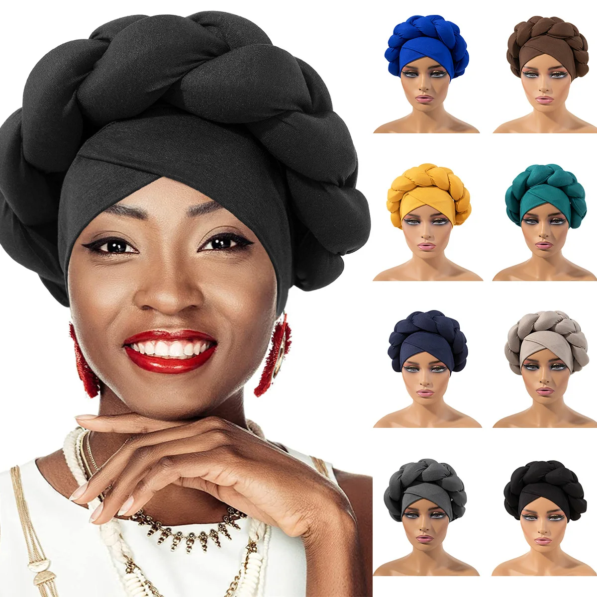 

New Plain Stretchy Women Hijab Caps African Big Braid Head Wrap Headwrap Bonnet Headscarf Hat Twist Turbans for Ladies