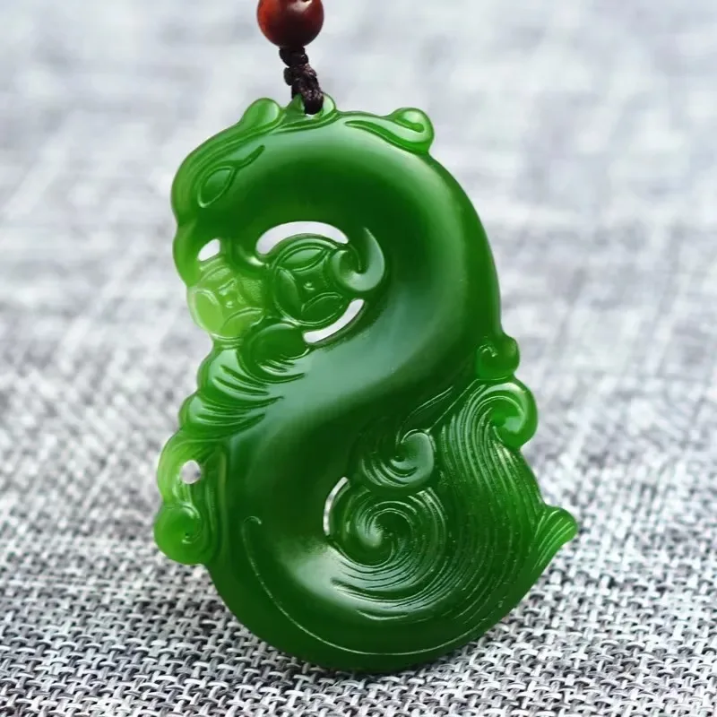 Natural Green Double-sided Hand-carved Dragon and Phoenix Jade Pendant Fashion Boutique Jewelry Men and Women Necklace Gift