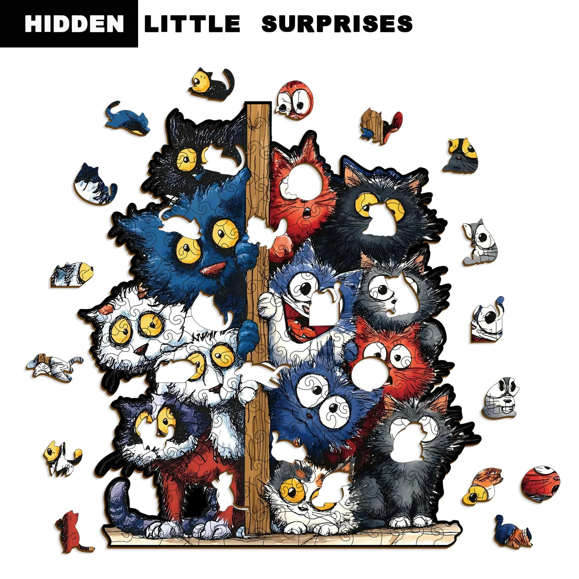 171/187 elementów Puzzle dla kota o nieregularnym kształcie, drewniane puzzle, gra antystresowa, prezent urodzinowy, świąteczny dla miłośników kotów, dekoracja domu