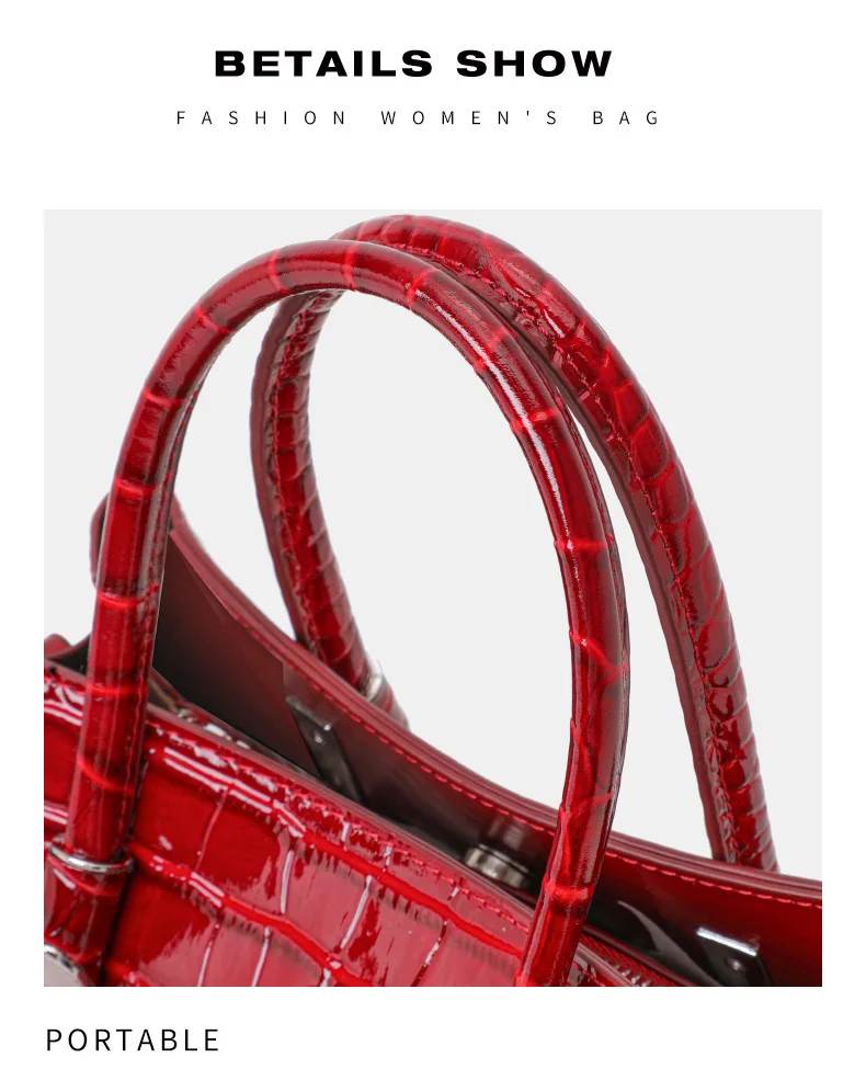 Echte Rindsleder-Handtasche mit Krokodilmuster für Damen, Glänzende Leder-Tragetasche, Tragbare Umhängetasche mit Mehreren Taschen für Pendlerinnen – Detail 12