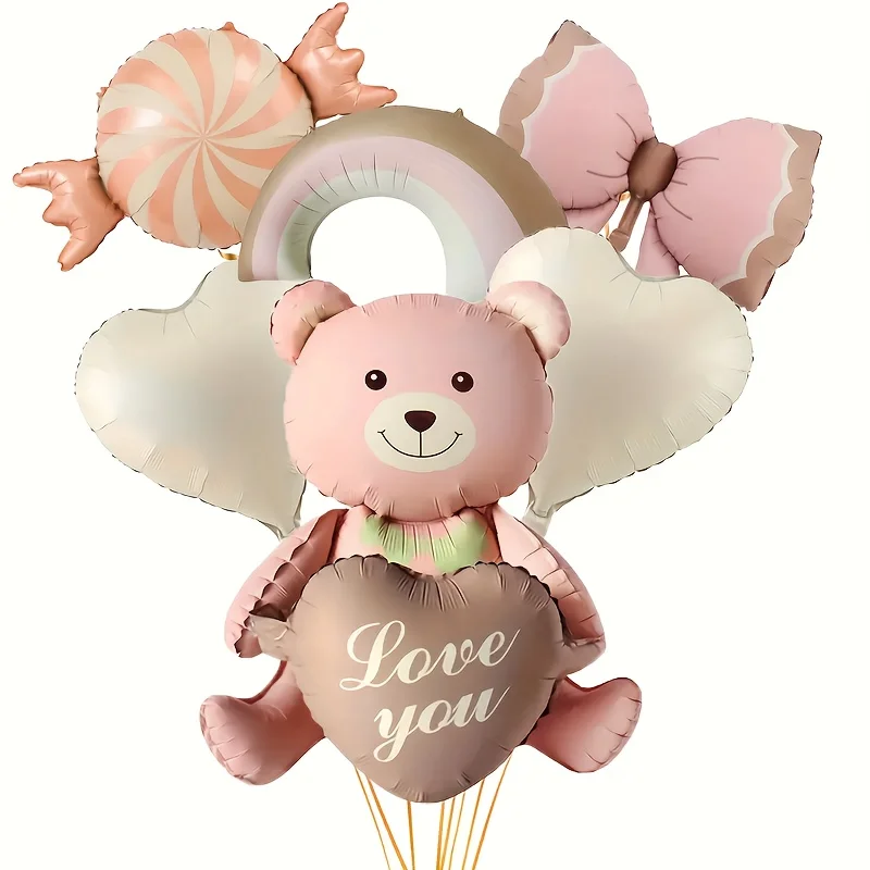 6Pcs Bear Candy Foil Balloon Set Birthday Anniversary Engagement Festival Decor Halloween Christmas Party Supplies