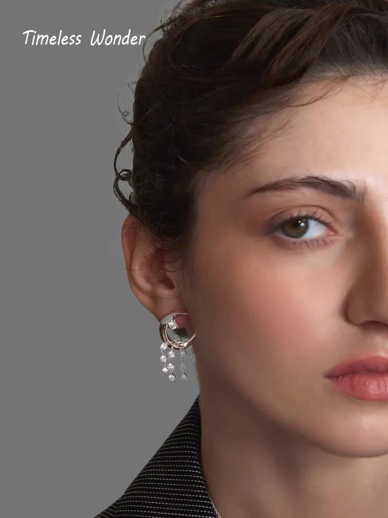 الخالدة عجب يتوهم الزركون القمر مطرز شرابة وأقراط النساء مصمم المجوهرات العصرية هدية أعلى أنيق بسيط أنيق 5133