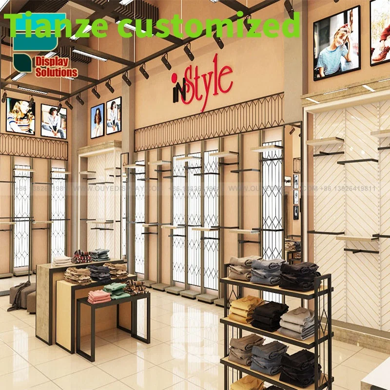 {customized}High End Clothes Standing Wall Unit Metal Clothing Rack Houseware Boutique Display Shelves Gondola Retail S