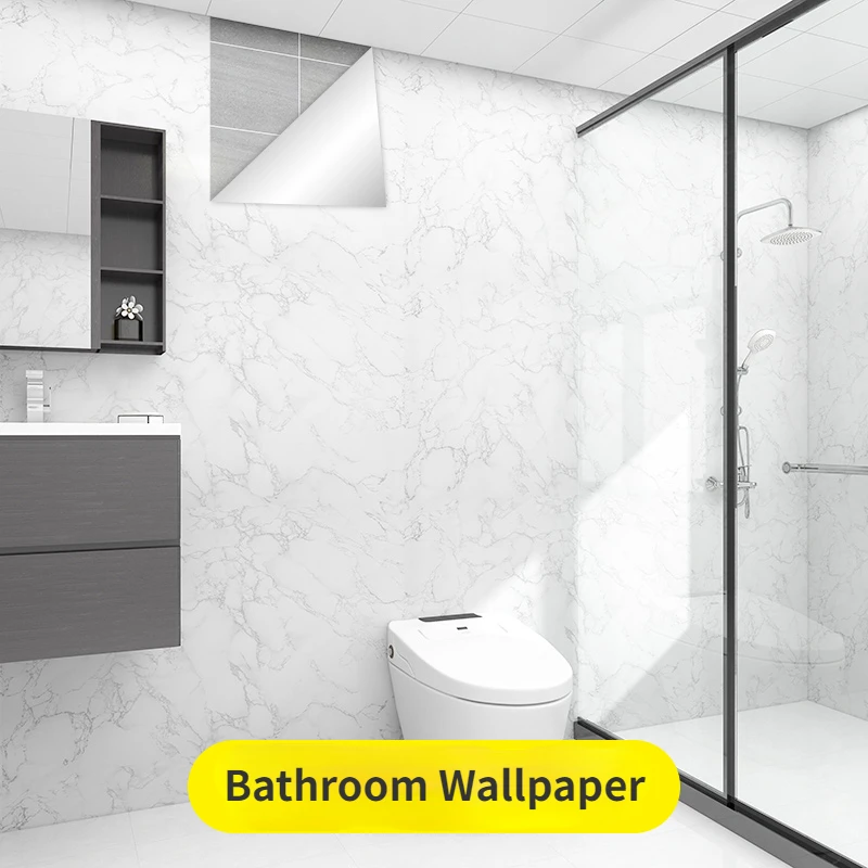 20M Bathroom Wall Adhesive Wallpaper Waterproof Moisture-proof Mold-proof Stickers Kitchen Renovation Oil Proof Marble Stickers