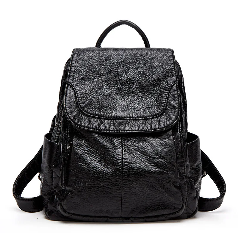 

Women's Backpack White Washed Leather Backpack Female Small School Bags For Teenage Girls All-match Casual Travel Bag
