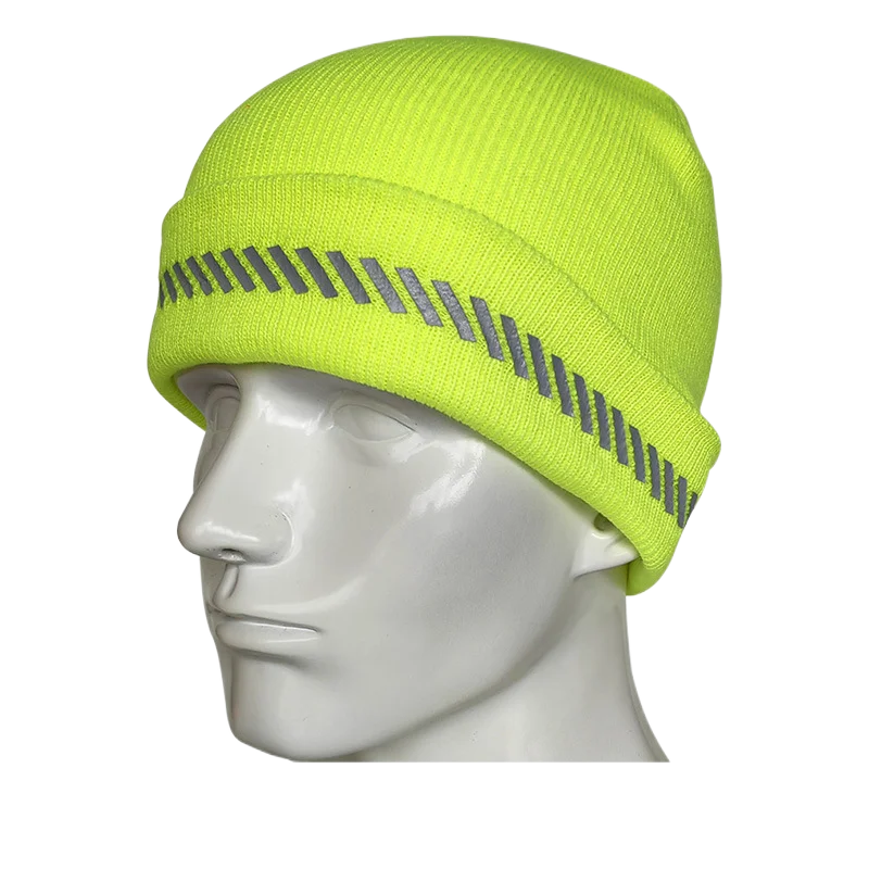 High Visibility Safety Beanie Reflective Knit Ribbed Hats Warm Winter Bonnets for Night Running Hiking Cycling