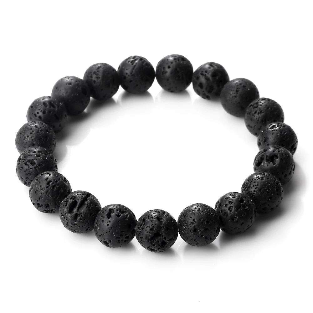 6/8/10mm Beads Stretch Bracelet for Women Men Natural Volcanic Lava Stone Charm Bracelets Bangles Energy Yoga Meditation Jewelry