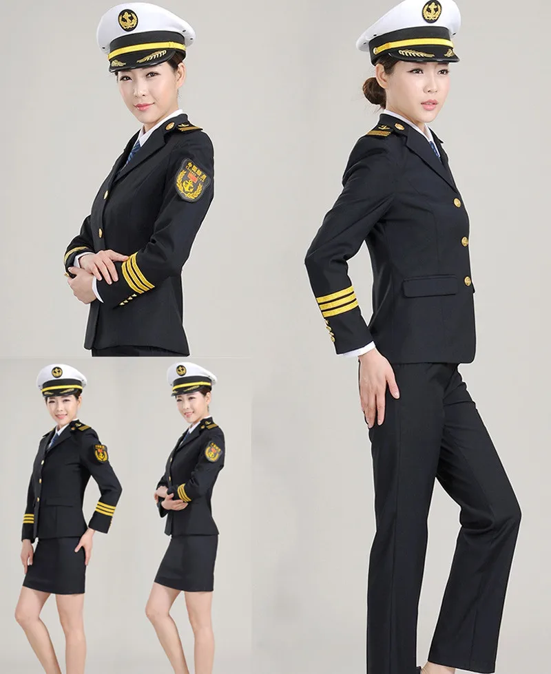 

Single Breasted Sailor Work Coat Pants Skirt University Sailing Student Attire Female Captain Professional Blue Uniform in025