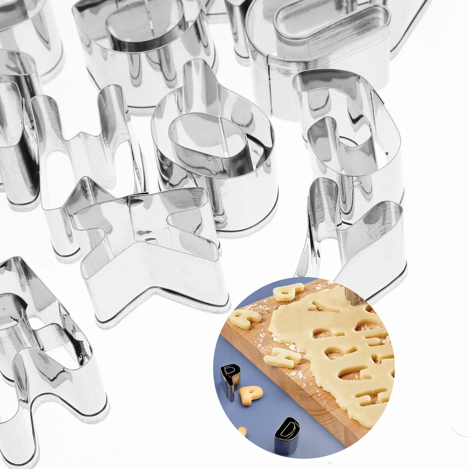 

1Set Alphabet Cookie Cutters Stainless Steel Biscuit Fondant Molds Multi-Functional Baking Tools Easy to Clean