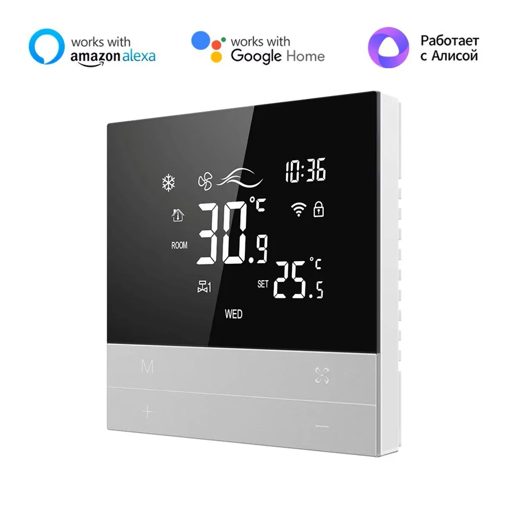 جديد Tuya WiFi الذكية تكييف الهواء المركزي ترموستات التدفئة والتبريد وظيفة 3 سرعة مروحة لفائف ل Alexa Google Home #6