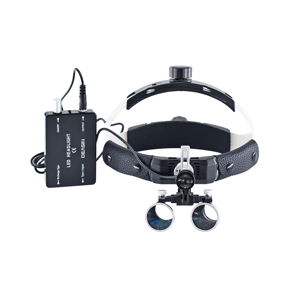 ENT Head Wearing Binocular Den tal Headlight Loupe 2.5X 3.5X with 5W Spotlight with Rechargeable Lithium Battery Angle Adjustabl