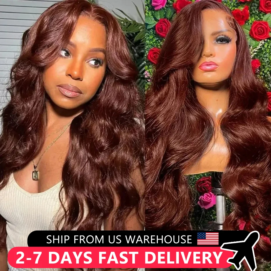 180% #33 Reddish Brown Body Wave 13x6 Lace Front Wig Colored Indian Human Hair 13x4 HD Transparent Lace Frontal Wig Pre Plucked