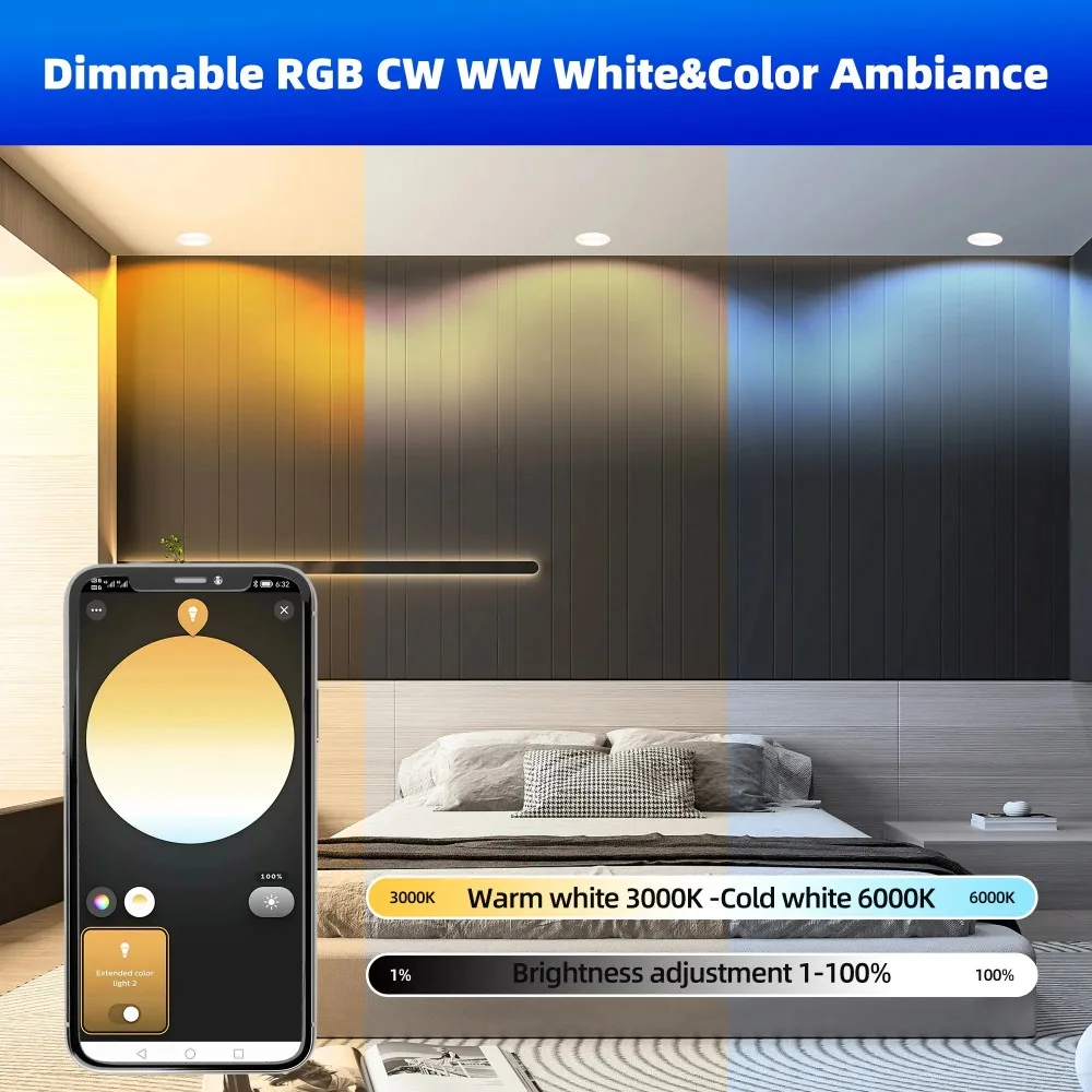 Plafonnier LED intelligent RVB CW et WW, plafonnier rond, fonctionne avec airies Bridge, Echo Plus, Alexa Voice Control, 4 pouces